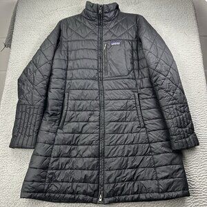 Patagonia Radalie Parka Jacket Black Women’s L Insulated Long Coat Flaws*